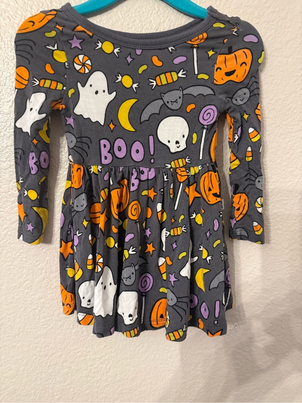 Little Sleepies Gray Halloween Ghost & Pumpkin Dress with Orange, White, Purple